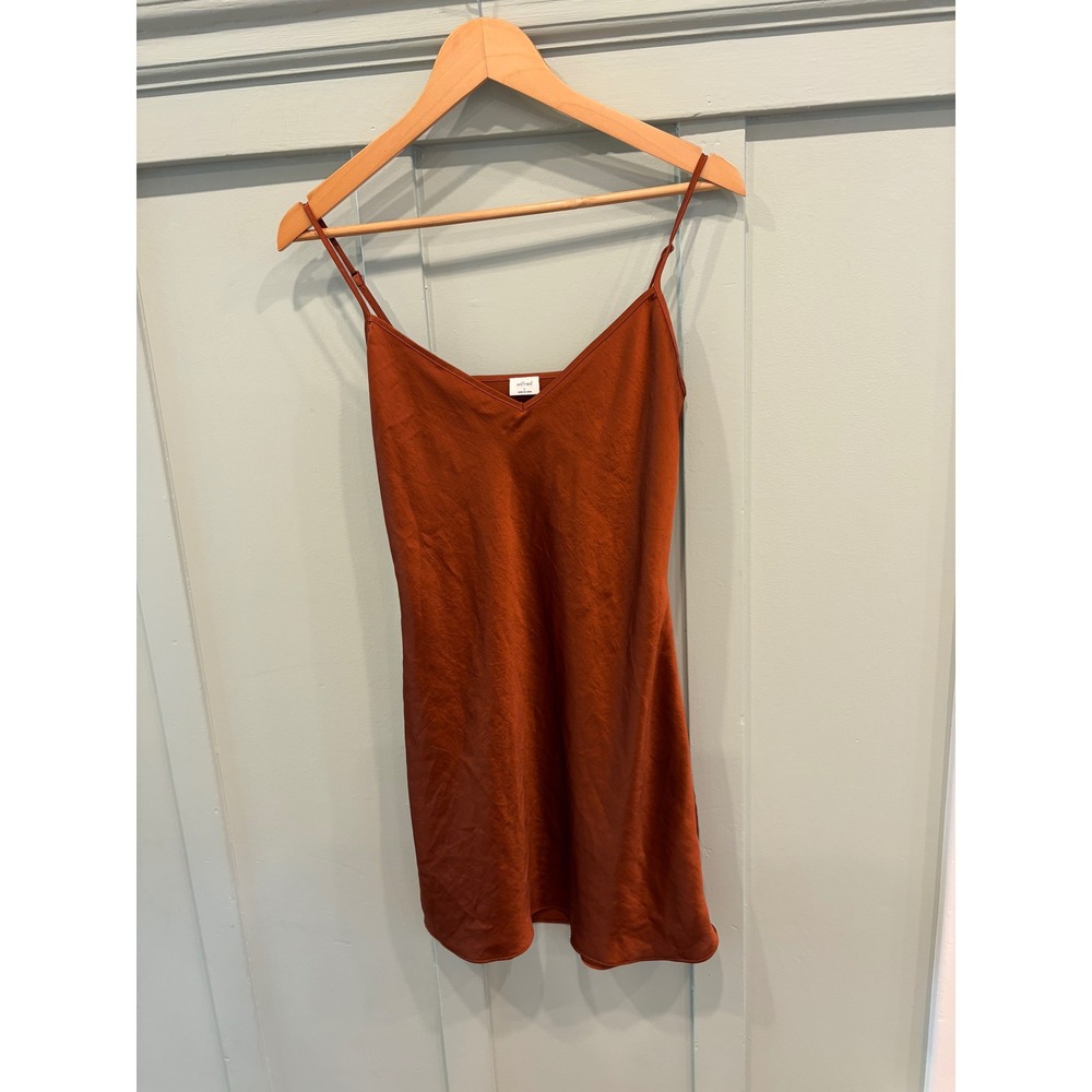 Aritzia Wilfred Only Slip Mini Dress S Rust Orange Satin V Neck 90s Minimalist